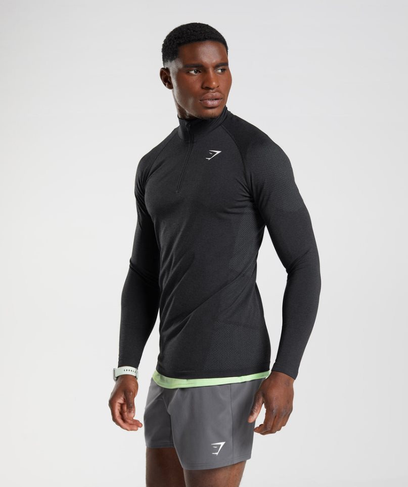 Men's Gymshark Vital Light 1/4 Zip Sweatshirts Black | NZ 7NXRVT